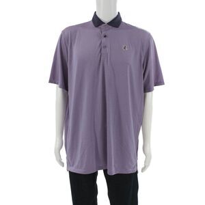 Greyson Mens Short Sleeve Collared Striped Knit Polo Shirt Purple Size Large